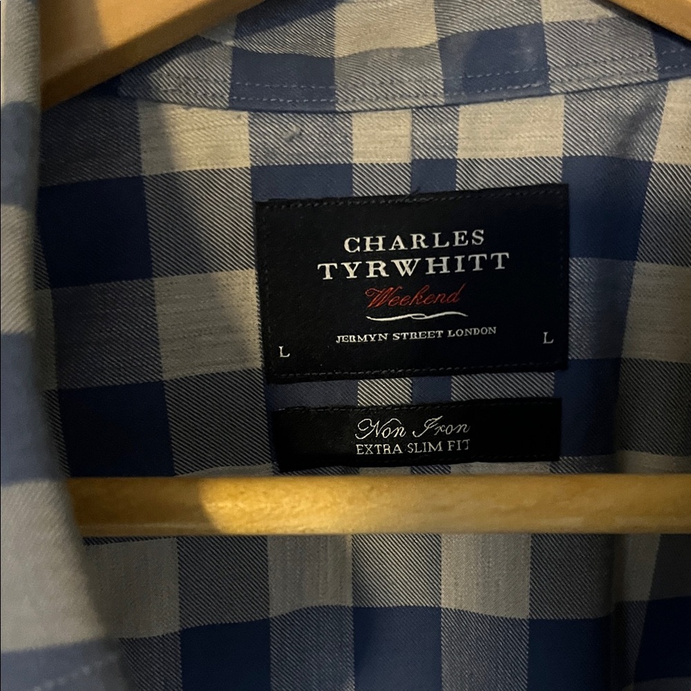 Charles Tyrwhitt Large Blue and White Plaid Shirt